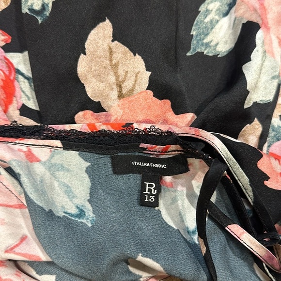 R13 Lace Slip Dress Silk Size Medium Black With Pink Floral Pattern Mid Length - Picture 4 of 11